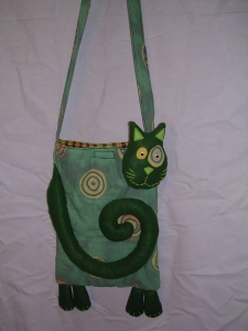 Sac en bandoulière Chat : Sac en tissu et feutrine. - Largeur : 25 cm  - Hauteur : 30 cm - 