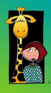 La Fillette et sa Girafe  : Dessin au feutre, colorisé sur ordinateur. - 10 cm X 15 cm