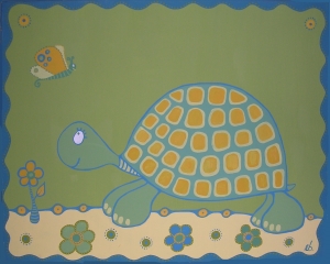 La tortue et le papillon : Peinture acrylique. - Toile - 50 cm X 40 cm - 