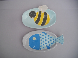 Coupelle Ovale : Abeille, Poisson - Longueur : 20 cm - Prix : 25 €