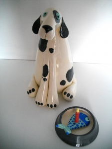 Chien -anniversaire- : Hauteur : 25 cm - Prix : 100 €