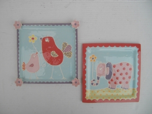 Plat  : Oiseau, Elephant - Longueur: 20 cm X 20 cm - Prix: 22 €