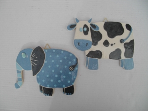 Tableau : Éléphant, Vache - Hauteur : 20 cm - Prix : 35 €